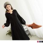 Puff Sleeve V-neck Knitted Dress