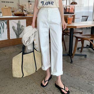 Band-waist Stirahgt-cut Pants