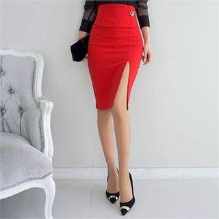 Tie-waist Slit-front Pencil Skirt