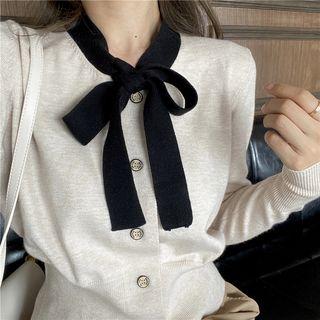 Color-block Bow-accent Cardigan