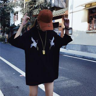 3/4-sleeve Embroidered Oversized T-shirt