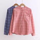 Plaid Stand-collar Blouse