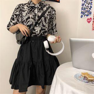 Elbow-sleeve All-over Print Shirt As Shown In Figure - One Size