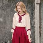 Ruffle Contrast-trim Bow-tied Blouse