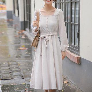 Square-neck Midi A-line Knit Dress