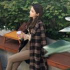 Double-breasted Plaid Long Coat Brown - One Size