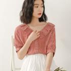 Gingham Elbow-sleeve Blouse Gingham - Red & White - One Size