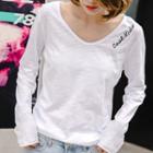 V-neck Embroidered Long-sleeve T-shirt