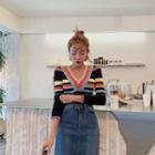 Multicolor Striped Wool Blend Knit Top