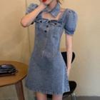 Short-sleeve Denim Crop Top / A-line Mini Dress