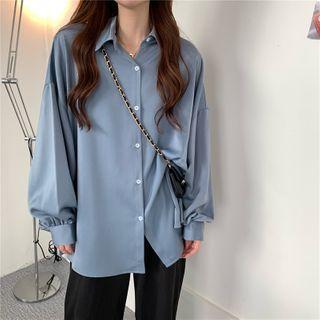 Long-sleeve Loose-fit Plain Blouse