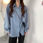 Long-sleeve Loose-fit Plain Blouse