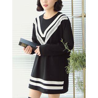 Contrast Lace-trim Mini T-shirt Dress