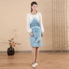 Embroidered Indigo Dyed Cropped Blouse Blue & White - One Size