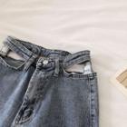 Plain High-waist Cut Out Jeans