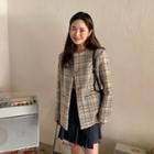 Buttoned Woolen Plaid Jacket