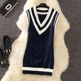V-neck Color Block Knitted Vest