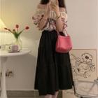 Off-shoulder Floral Blouse / Midi A-line Skirt