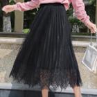 Lace Midi A-line Skirt Black - One Size