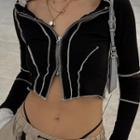 Long-sleeve Stitched Zip-up Cropped Light Jacket