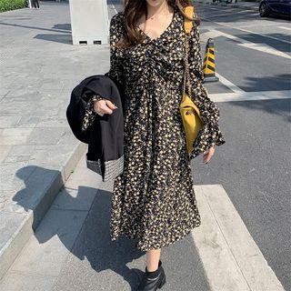 Long-sleeve Ruffled Floral Printed Dress