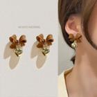 Bow & Heart Drop Earring 1 Pair - Coffee & Gold - One Size