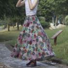 Elastic-waist Floral Skirt