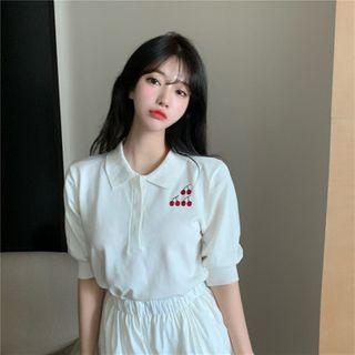 Cherry Short-sleeve Polo Shirt White - One Size