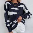 Cloud Print Long-sleeve Knit Sweater