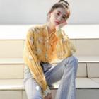 Flower Print Chiffon Shirt Yellow - One Size