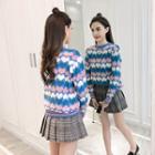 Set: Heart Print Sweater + Mini A-line Pleated Plaid Skirt