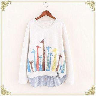 Mock Two-pieces Giraffe Printed Top