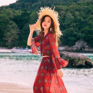 Set: Floral Bikini + Cover-up + Skirt