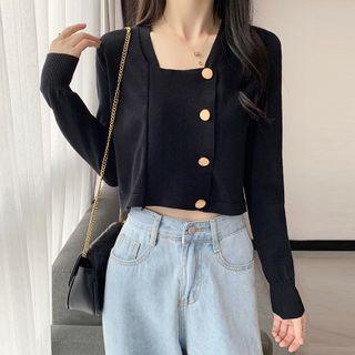 Square-neck Plain Knit Crop Top