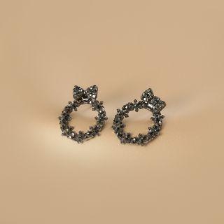 Bow Rhinestone Stainless Steel Earring 1 Pair - Black - One Size