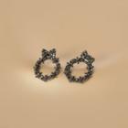 Bow Rhinestone Stainless Steel Earring 1 Pair - Black - One Size
