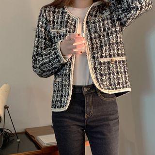 Open-front Piped Tweed Jacket Black - One Size