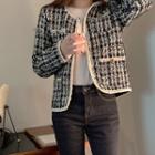 Open-front Piped Tweed Jacket Black - One Size