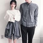 Couple Matching Plaid A-line Skirt / Plaid Long-sleeve T-shirt / Plaid Shirt