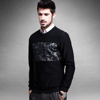 Long-sleeved Mesh-panel Printed Pullover