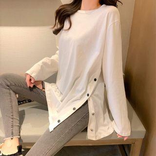 Long-sleeve Buttoned Seam T-shirt