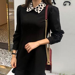 Leopard-collar Ruffle-hem Dress