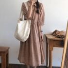 3/4-sleeve Plaid Shirt Dress / Cardigan / Set