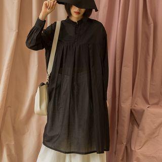 Plain Long-sleeve Sheer Dress
