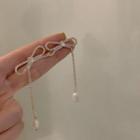 Pearl Rhinestone Bow Dangle Earring 1 Pair - As Shown In Figure - One Size