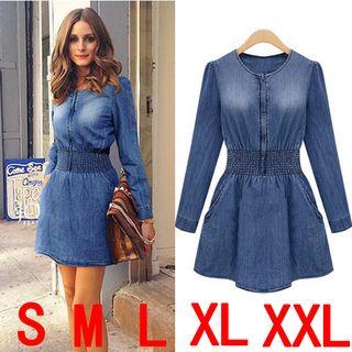 A-line Plain Denim Dress