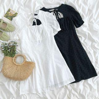 Short-sleeve Cut-out Eyelet Lace Mini Dress