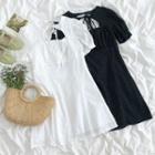 Short-sleeve Cut-out Eyelet Lace Mini Dress