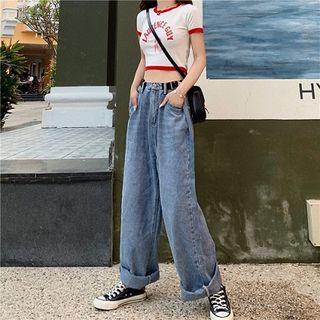 High-waist Wide-leg Jeans Blue - One Size