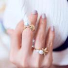 Faux-pearl Starfish Ring/ Faux-pearl Shell Ring